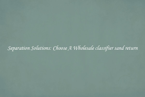 Separation Solutions: Choose A Wholesale classifier sand return
